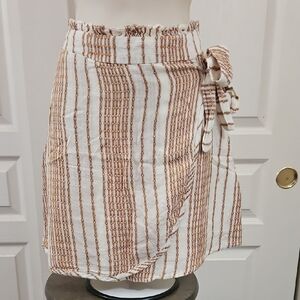 Harper Heritage | Woven Stripe Foax Wrap Skirt - White Orange & Brown. Small